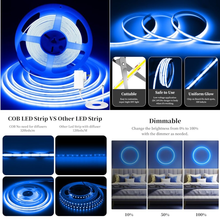 Led Strip Lights - แถบไฟ LED COB 32.8 ฟุต/10 เมตร,