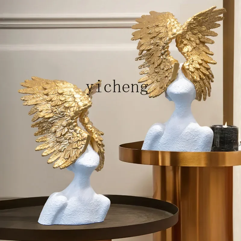 Home Decor Resin - ของตกแต่งรูปปีกนางฟ้าสไตล์โมเดิร์นเรียบหรู สำหรับห้องนั่งเล่น ทางเข้าบ้าน ของตกแต่งบ้าน ของตกแต่งสวนขนาดเล็ก