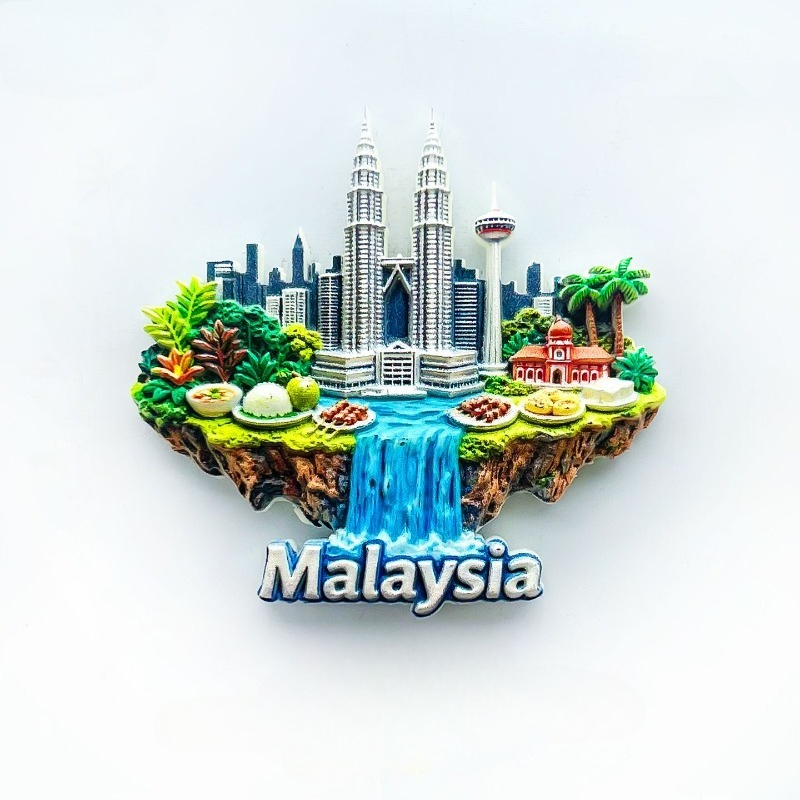 Home Decor Malaysia - แม่เหล็กติดตู้เย็นกัวลาลัมเปอร์ - ภาพทิวทัศน์เมืองมาเลเซียที่เป็นเอกลักษณ์ 3 มิติ พร้อมน้ำตกและหอคอยเปตรอนัส