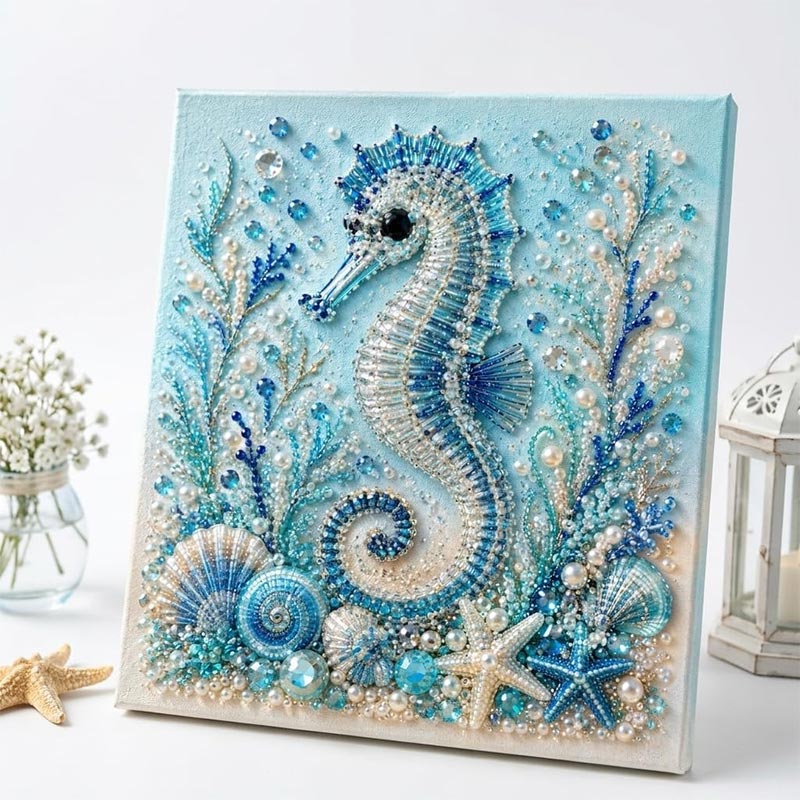 Home Decor Nautical - ชุดงานฝีมือไข่มุกธีมมหาสมุทร DIY ชุดงานฝีมือไข่มุก 3D รูปปลาหมึกและคลื่นทะเล ชุดโมเสกไข่มุกประดับเต่าทะเล