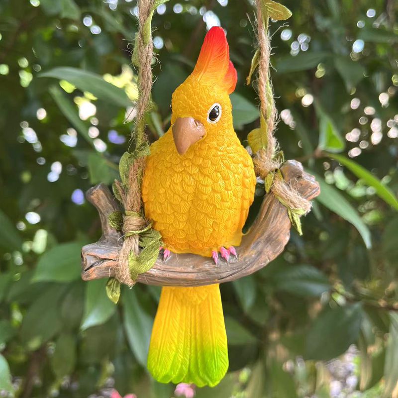 Home Decor Quirky - แกว่งไม้รูปนกแก้วน่ารักบนรูปปั้นสัตว์เรซิ่นสร้างสรรค์ ของตกแต่งแขวนสำหรับบ้าน สวน ตกแต่งกลางแจ้ง ตกแต่งลานบ้าน
