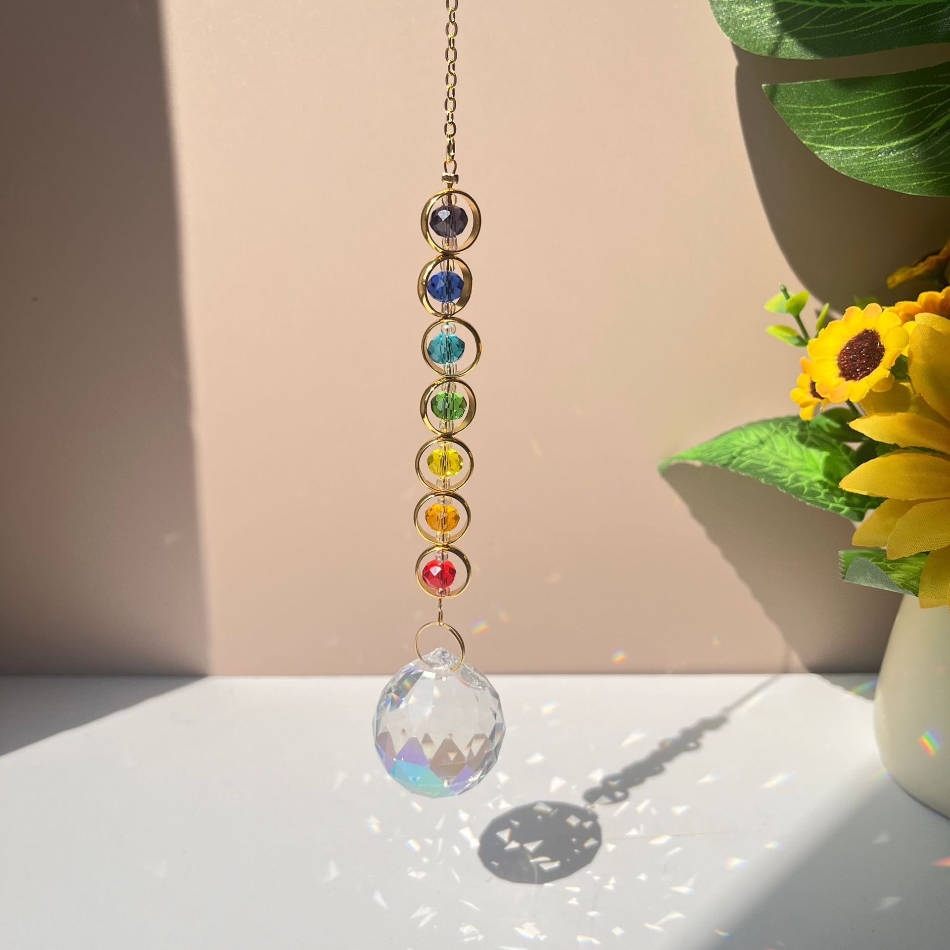 Crystal Sun Catcher - โมบายคริสตัลแก้ว 1 ชิ้น สำหรับตกแต่งบ้าน สร้างแสงรุ้ง ปริซึมแก้ว