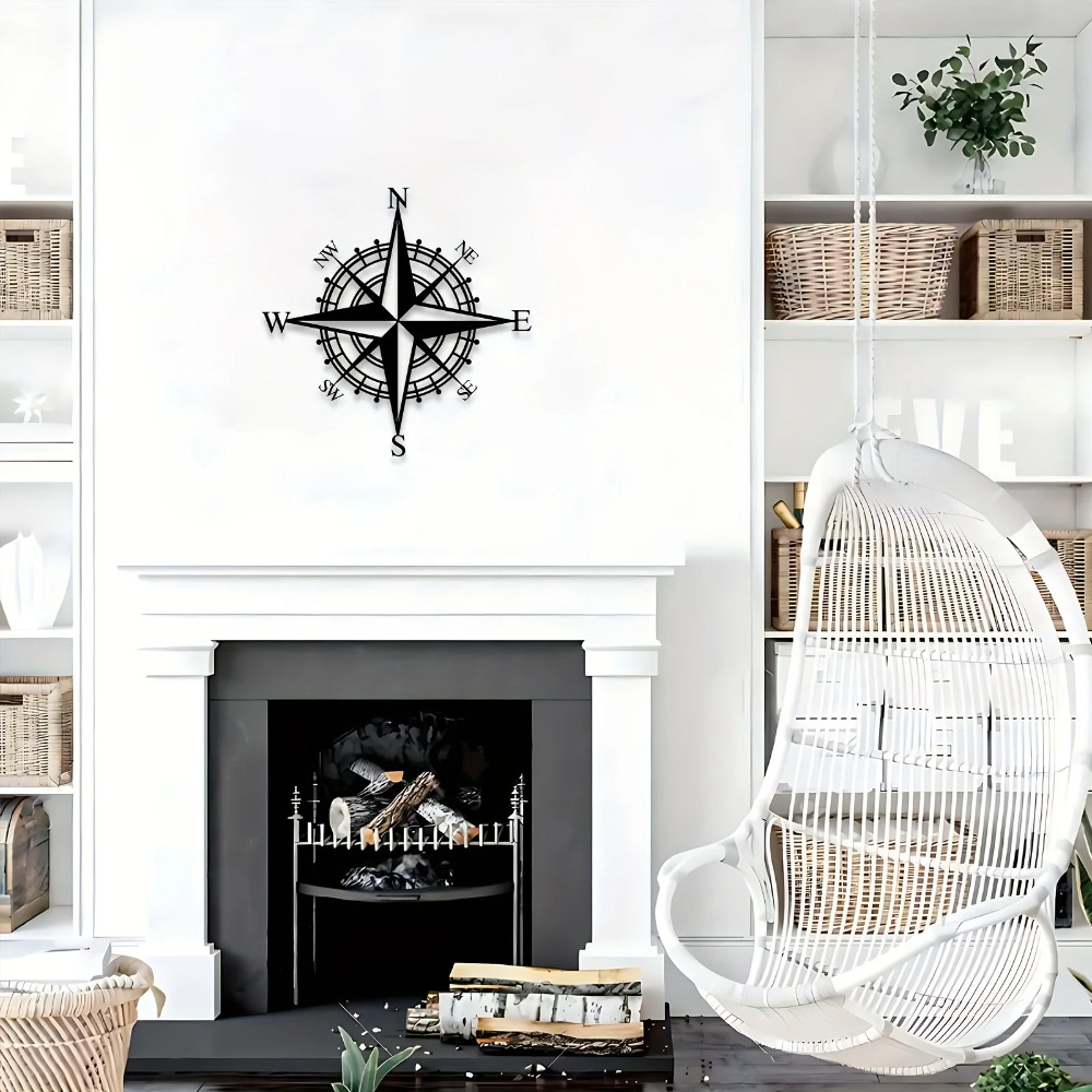 Home Decor Nautical - ศิลปะติดผนังรูปเข็มทิศโลหะสำหรับห้องนั่งเล่น, ของตกแต่งบ้านสไตล์ทะเล, วงล้อเรือโจรสลัดสำหรับตกแต่งสวนกลางแจ้ง, ของตกแต่งห้องนอนสไตล์บ้านไร่