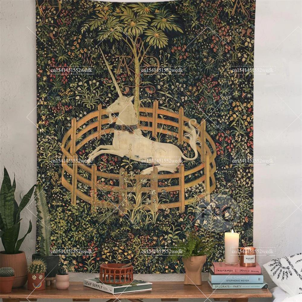 Home Decor Yoga - ผ้าคลุมติดผนังลายยูนิคอร์นผ้าเช็ดตัวชายหาดเสื่อโยคะปิกนิกตกแต่งบ้านให้สวยงามภาพวาดวินเทจสำหรับห้อง