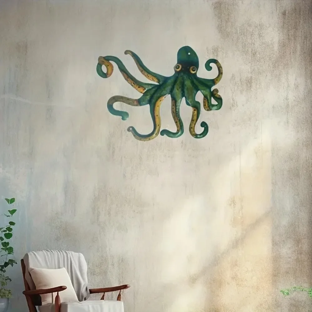 Home Decor Nautical - CIFBUY ศิลปะติดผนังอะลูมิเนียมลายทะเล ปลาหมึกสีเขียวเข้ม กันน้ำ ทนทาน ประติมากรรมโลหะสำหรับห้องนั่งเล่น