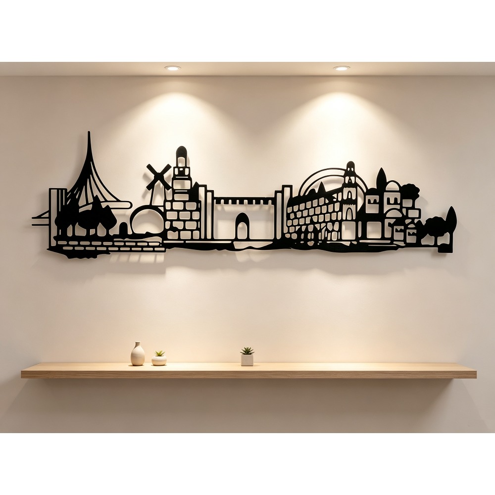 Home Decor In - CIFBUY งานศิลปะติดผนังโลหะ ลายเส้นขอบฟ้าเยรูซาเล็ม ของตกแต่งผนังลายเงาเมืองเก่าแบบวินเทจ พร้อมดาวเดวิด งานศิลปะเหล็กสไตล์ชนบท