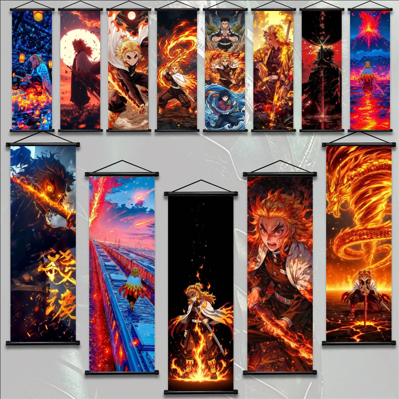 Home Decor Retailers - ผ้าพิมพ์ลายอนิเมะ Demon Slayer Kyojuro Rengoku แบบ