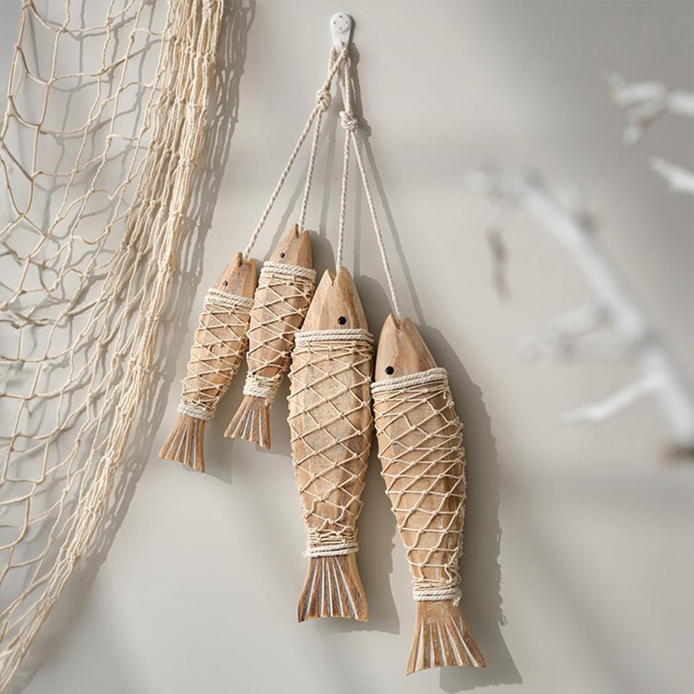 Home Decor Nautical - งานแกะสลักไม้รูปปลาโบราณ ตกแต่งผนังบ้าน สไตล์ทะเล งานแกะสลักด้วยมือ ของตกแต่งไม้สำหรับบ้าน ธีมทะเล