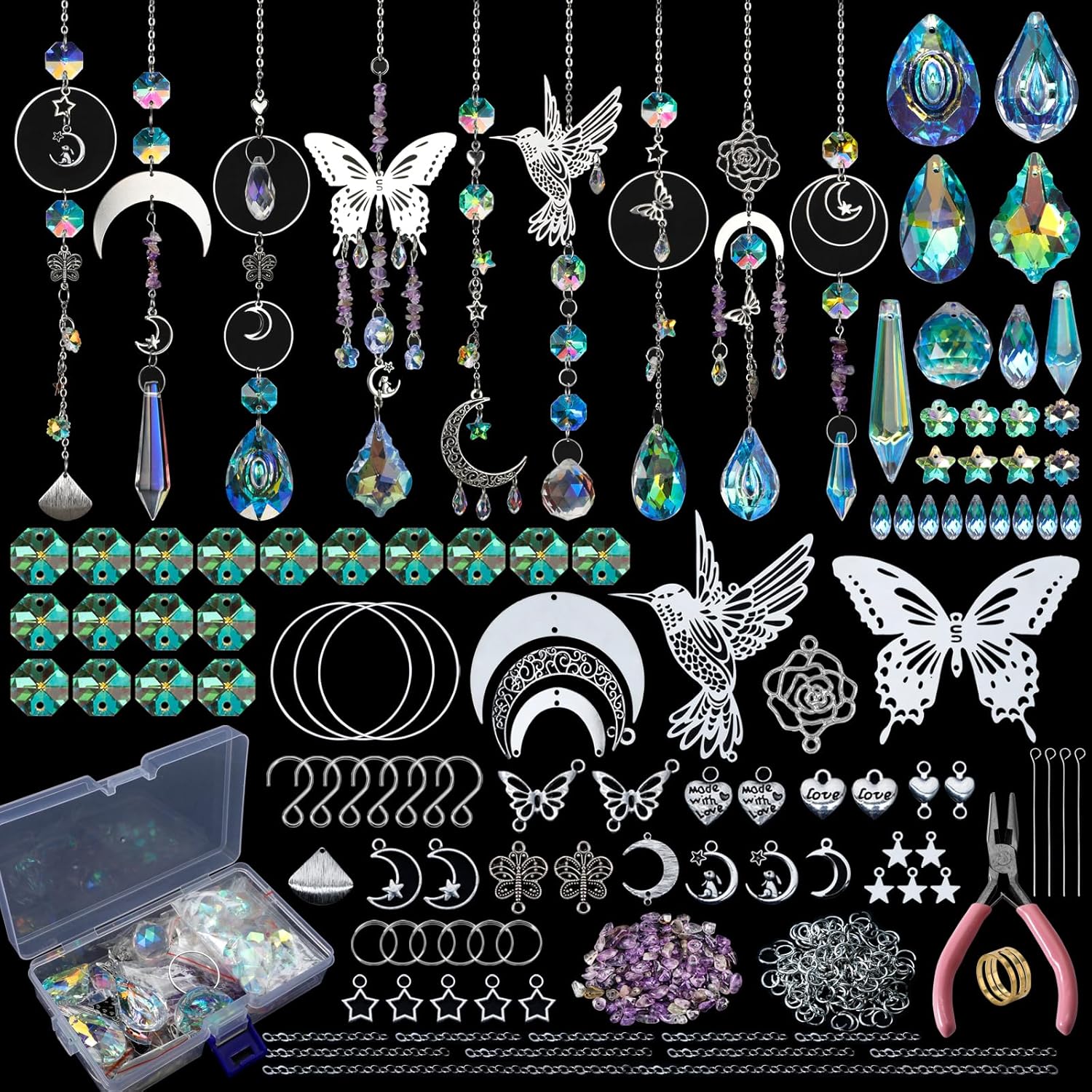 Crystal Sun Catcher - DIY 400 ชิ้น SunCatchers ทําชุดอุปกรณ์ศิลปะและหัตถกรรมด้วยคริสตัลสายรุ้งสําหรับหน้าต่างในร่มบ้านสวนงานแต่งงานคริสต์มาส