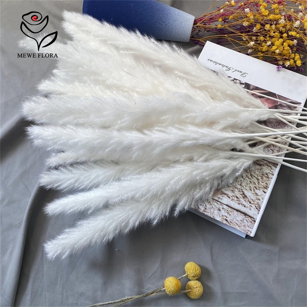 Pampas Grass Decor - ดอกไม้แห้งธรรมชาติ 18 ก้าน ช่อดอกแพมพัสฟลัฟฟี่ ตกแต่งห้องนั่งเล่นสไตล์โบโฮ จัดดอกไม้สำหรับงานแต่งงาน