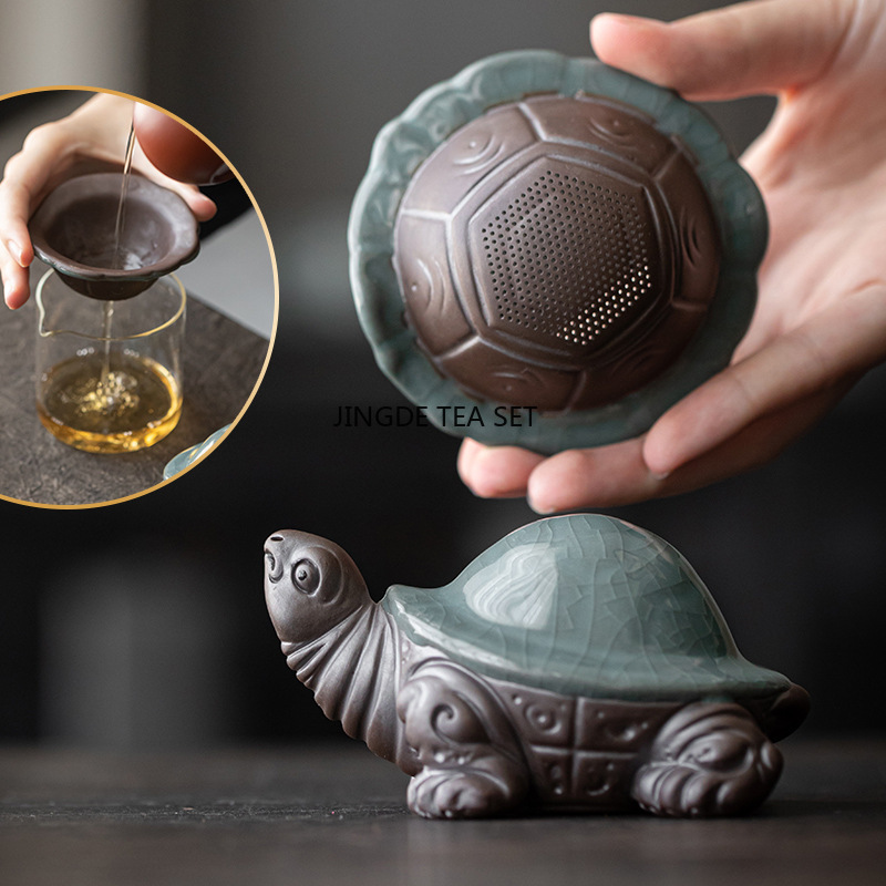 Home Decor Quirky - ชุดกรองชาเซรามิกรูปเต่า รูปปั้นสัตว์น่ารัก ของตกแต่งบ้าน ชุดชงชาจีน