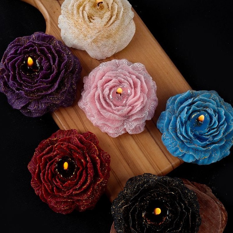 Home Decor Handmade - จุดหลอมเหลวต่ำ 42 ° เทียนหอมอโรมาเธอราพี รูปดอกกุหลาบและดอกโบตั๋น ทำด้วยมือ