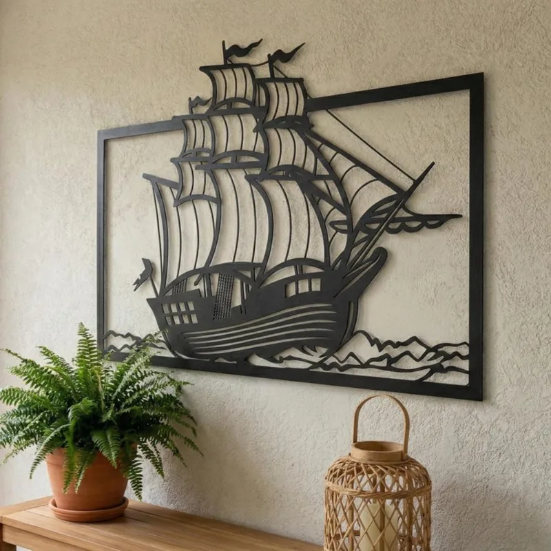 Home Decor Nautical - งานศิลปะติดผนังรูปเรือใบโลหะ ของตกแต่งบ้านสไตล์ชายฝั่งสำหรับป้ายทางเข้าเรือ 1 ชิ้น
