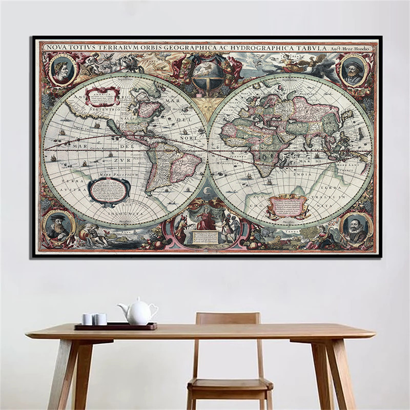 Home Decor Nautical - แผนที่โลกย้อนยุค แผนที่ทะเล ภาพวาดบนผ้าใบ ศิลปะติดผนัง สติ๊กเกอร์แผนที่โบราณ ของตกแต่งบ้าน