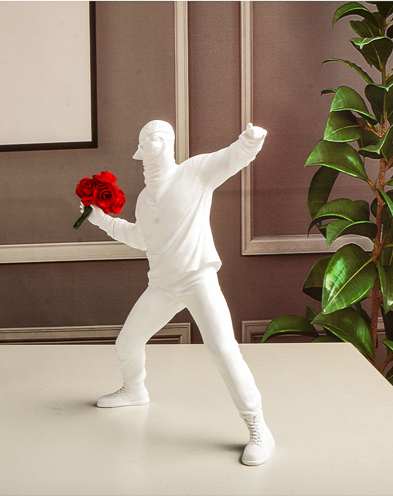 Abstract Sculpture Resin - Banksy รูปปั้นศิลปะแอบสแตรกยังคงดอกไม้ประดับตกแต่งอยู่ของตกแต่งห้องนั่งเล่นห้องเรียนงานฝีมือตกแต่งบ้านของขวัญสากล