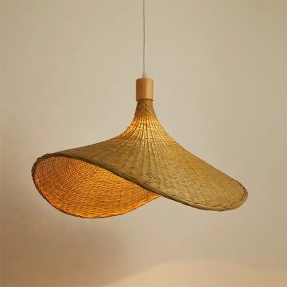Hanging Moon Lamp - สายไฟระย้าหวายที่ห้อยไฟโคมไฟไม้ไผ่แขวนหรี่แสงได้เชือกป่านโป๊ะโคมไฟติดตรึงไฟติดเพดาน