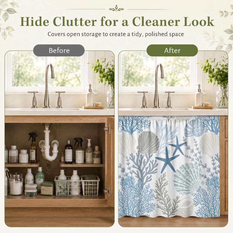 VIKAMA ผ้าม่านใต้ซิงค์ลายเปลือ - Home Decor Nautical บทวิจารณ์และราคา