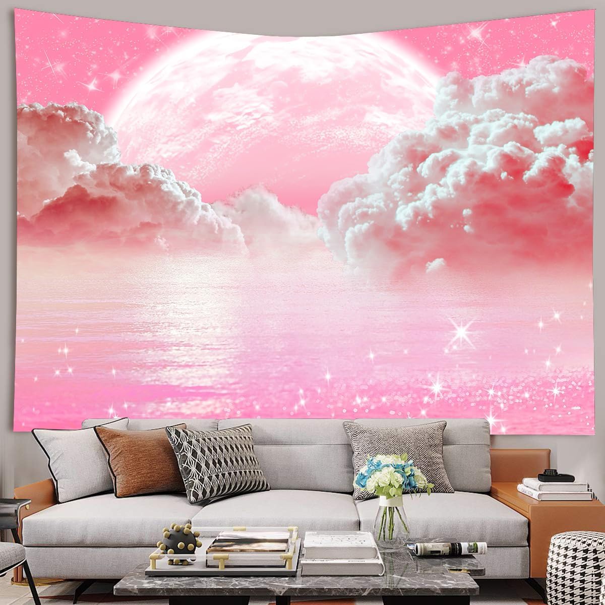 พรมทอผ้าลายเมฆสีชมพู ท้องฟ้า ม - Aesthetic Tapestry บทวิจารณ์และราคา