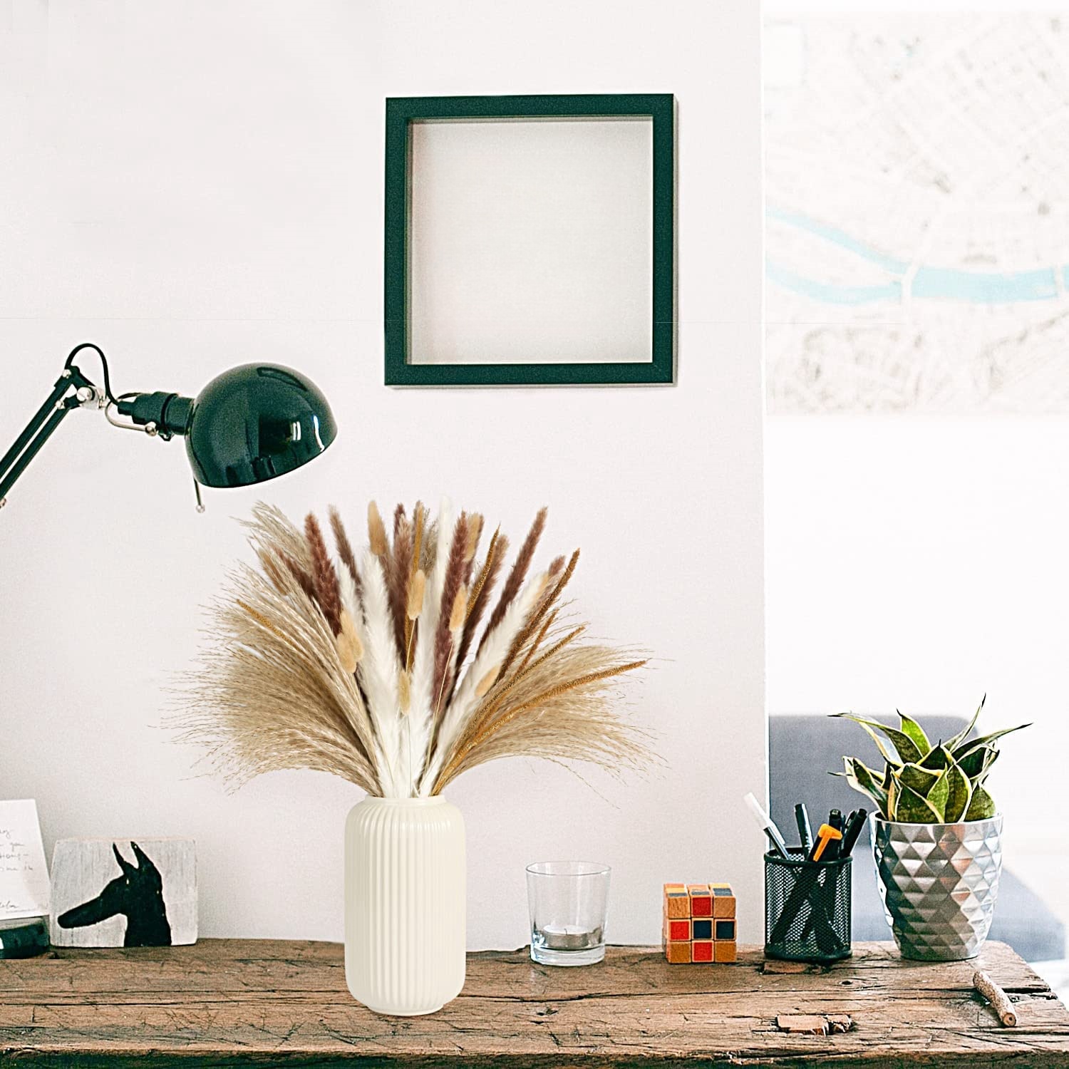 ช่อดอกไม้แห้งผสมสไตล์วินเทจฤดู - Pampas Grass Decor บทวิจารณ์และราคา