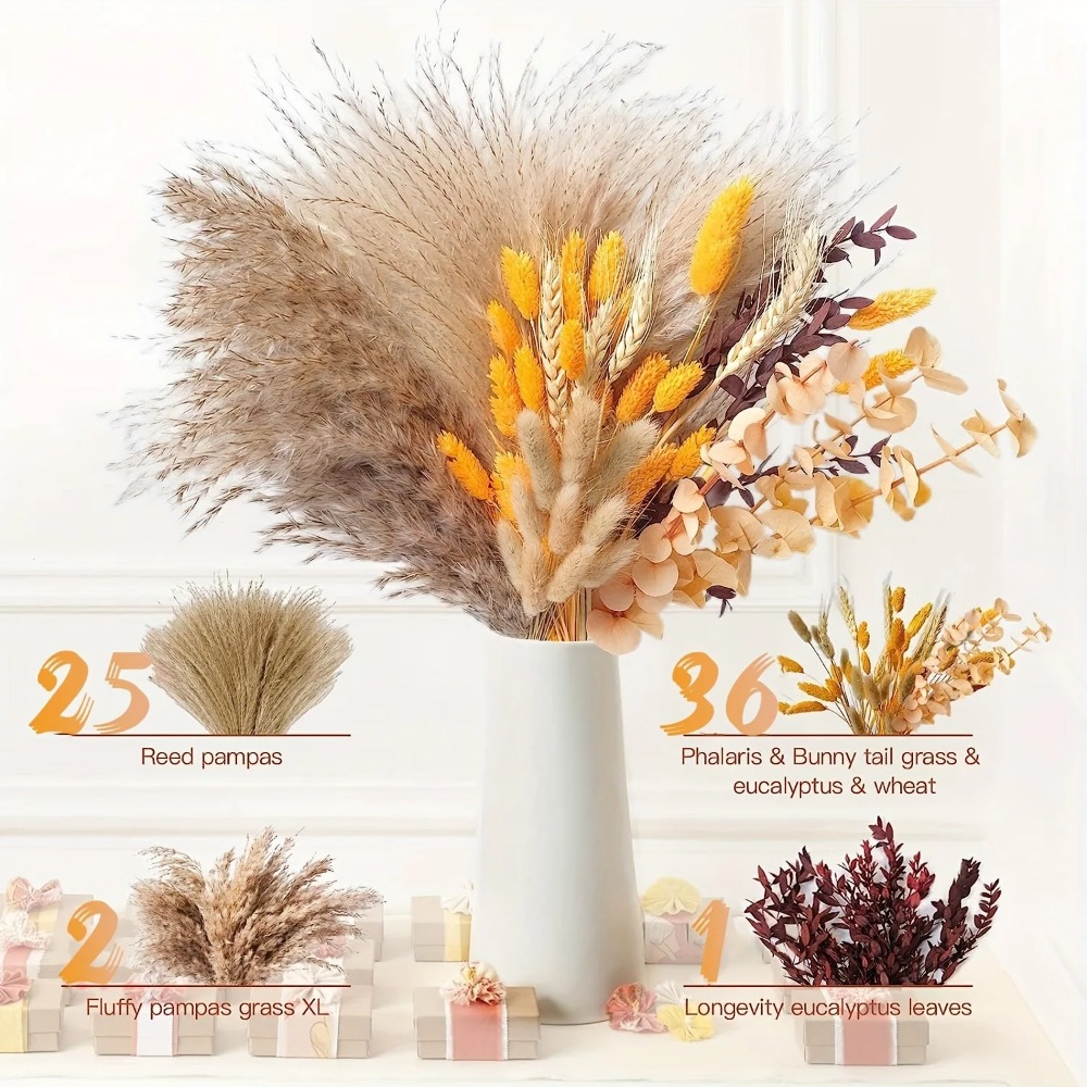 80 ชิ้นดอกไม้แห้งธรรมชาติช่อดอ - Pampas Grass Decor บทวิจารณ์และราคา