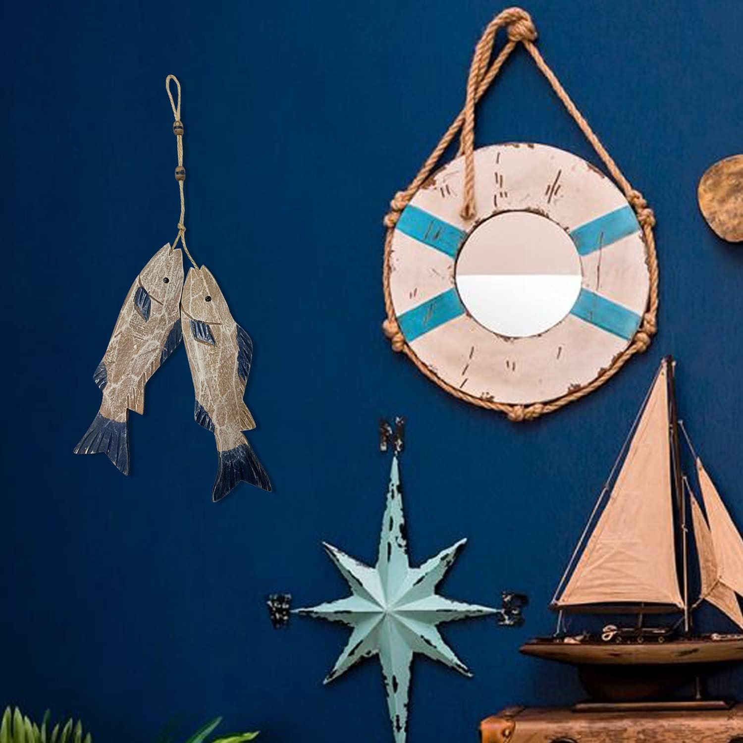งานแกะสลักไม้รูปปลาโบราณ ตกแต่ - Home Decor Nautical บทวิจารณ์และราคา