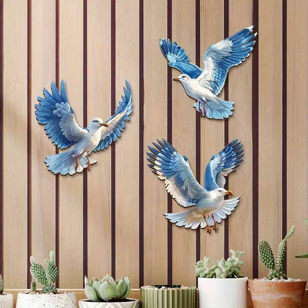 ชุดตกแต่งผนังรูปนกนางนวลไม้ 3  - Home Decor Nautical บทวิจารณ์และราคา