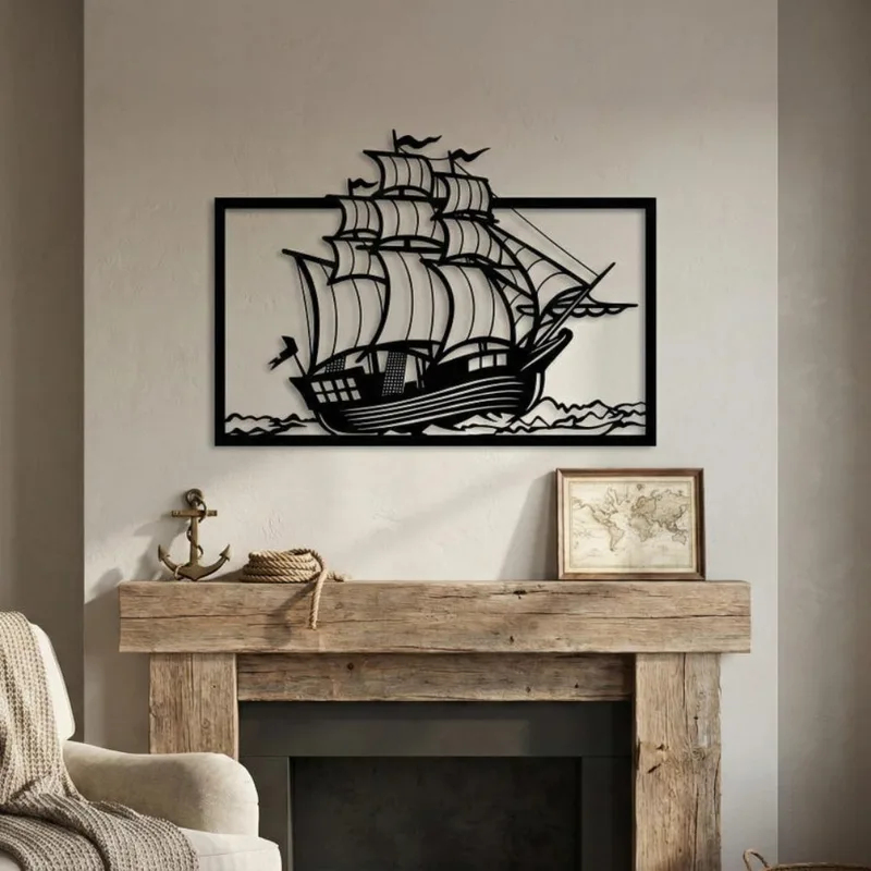 งานศิลปะติดผนังรูปเรือใบโลหะ ข - Home Decor Nautical บทวิจารณ์และราคา