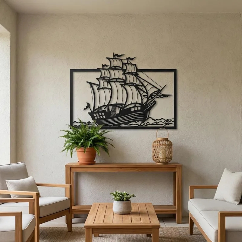 งานศิลปะติดผนังรูปเรือใบโลหะ ข - Home Decor Nautical บทวิจารณ์และราคา